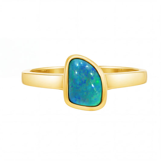 Australian Black Opal Ring set in 14K Yellow Gold - Australian Opal Cutters and Pearl Divers