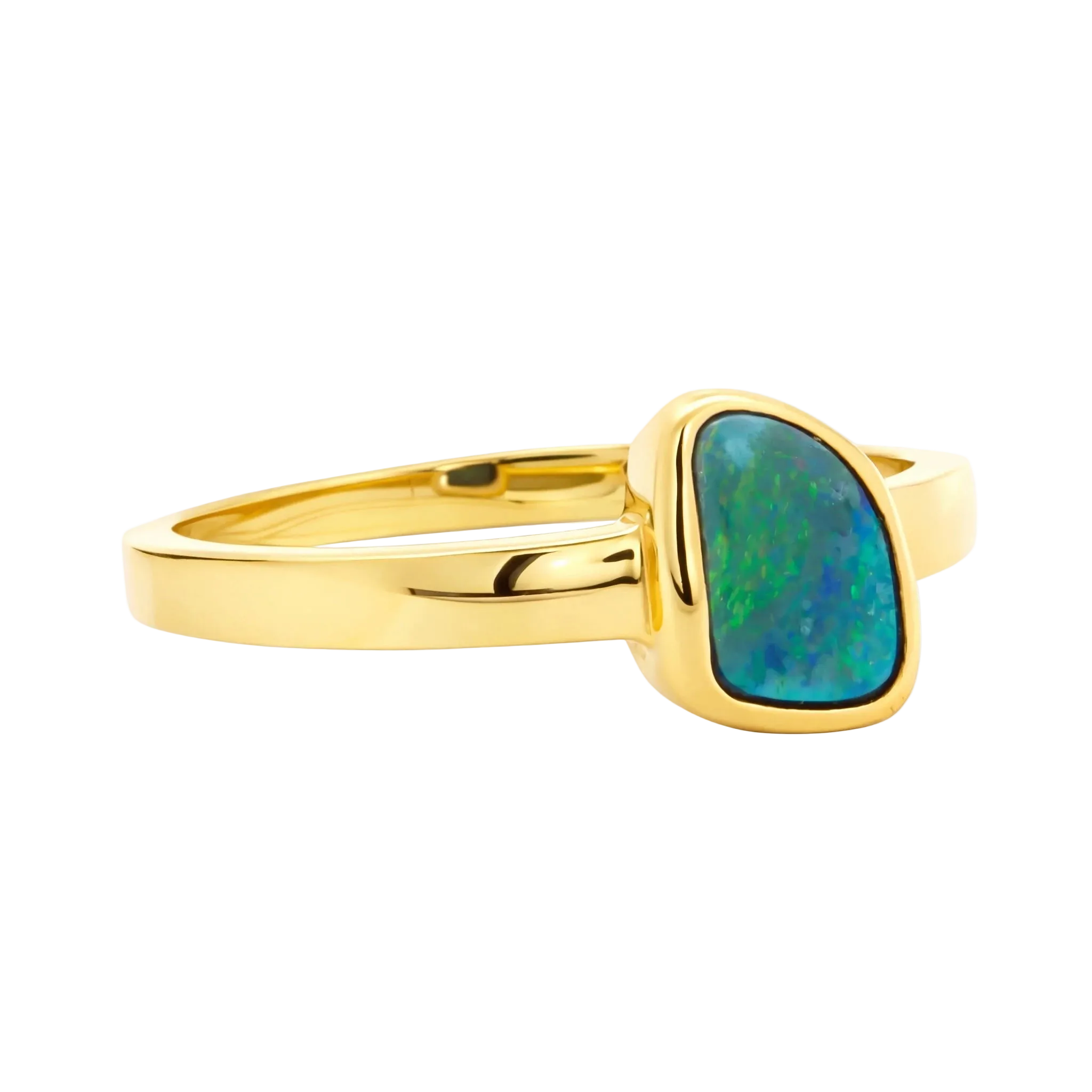 Australian Black Opal Ring set in 14K Yellow Gold - Australian Opal Cutters and Pearl Divers