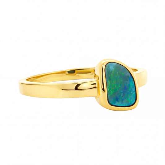 Australian Black Opal Ring set in 14K Yellow Gold - Australian Opal Cutters and Pearl Divers