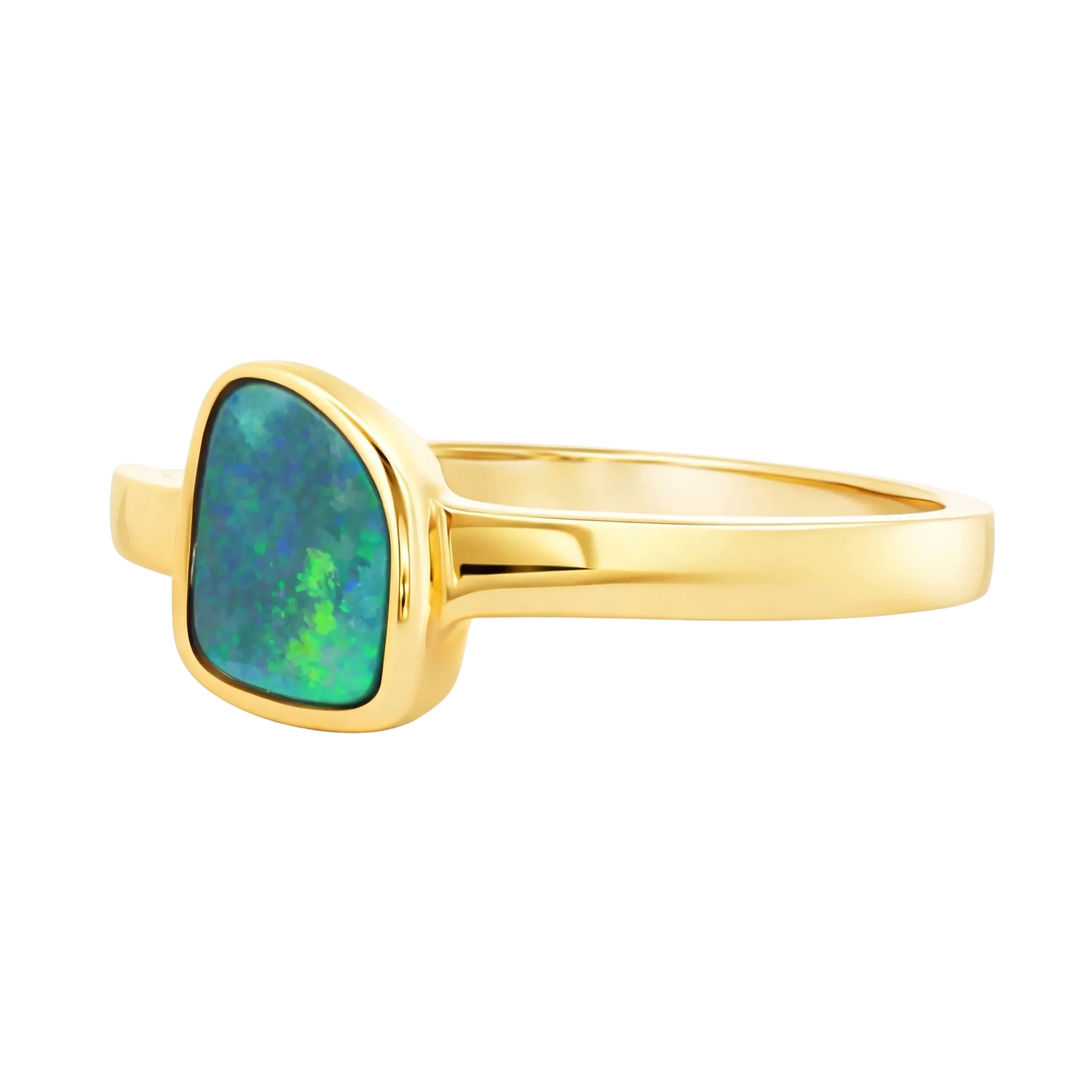 Australian Black Opal Ring set in 14K Yellow Gold - Australian Opal Cutters and Pearl Divers
