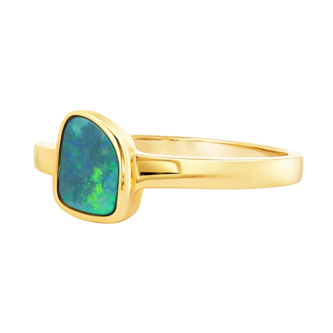 Australian Black Opal Ring set in 14K Yellow Gold - Australian Opal Cutters and Pearl Divers