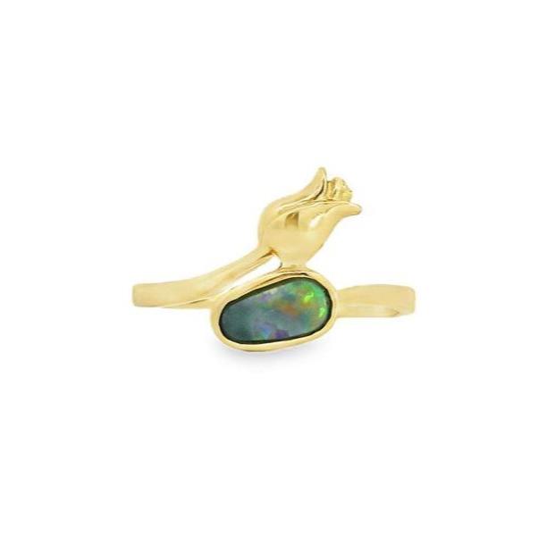 Australian Opal Black Ring Set in 14K Yellow Gold