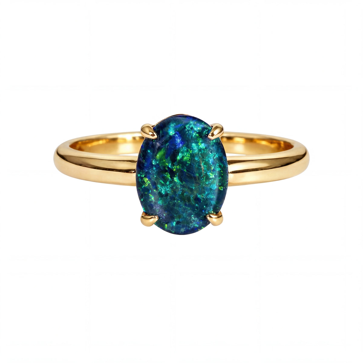 Triplet Opal Ring in 9K Yellow Gold - Green-Blue