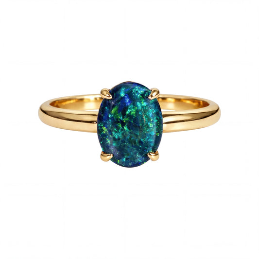 Triplet Opal Ring in 9K Yellow Gold - Green-Blue - Australian Opal Cutters and Pearl Divers