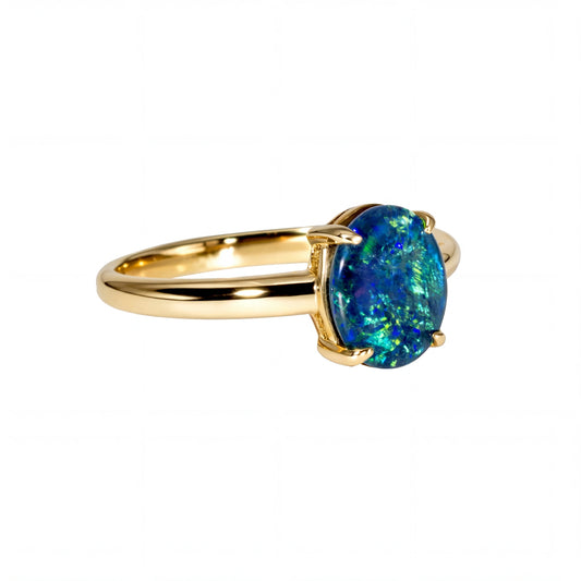 Triplet Opal Ring in 9K Yellow Gold - Green-Blue