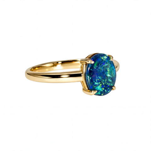 Triplet Opal Ring in 9K Yellow Gold - Green-Blue
