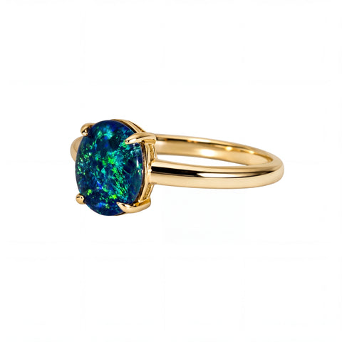 Triplet Opal Ring in 9K Yellow Gold - Green-Blue