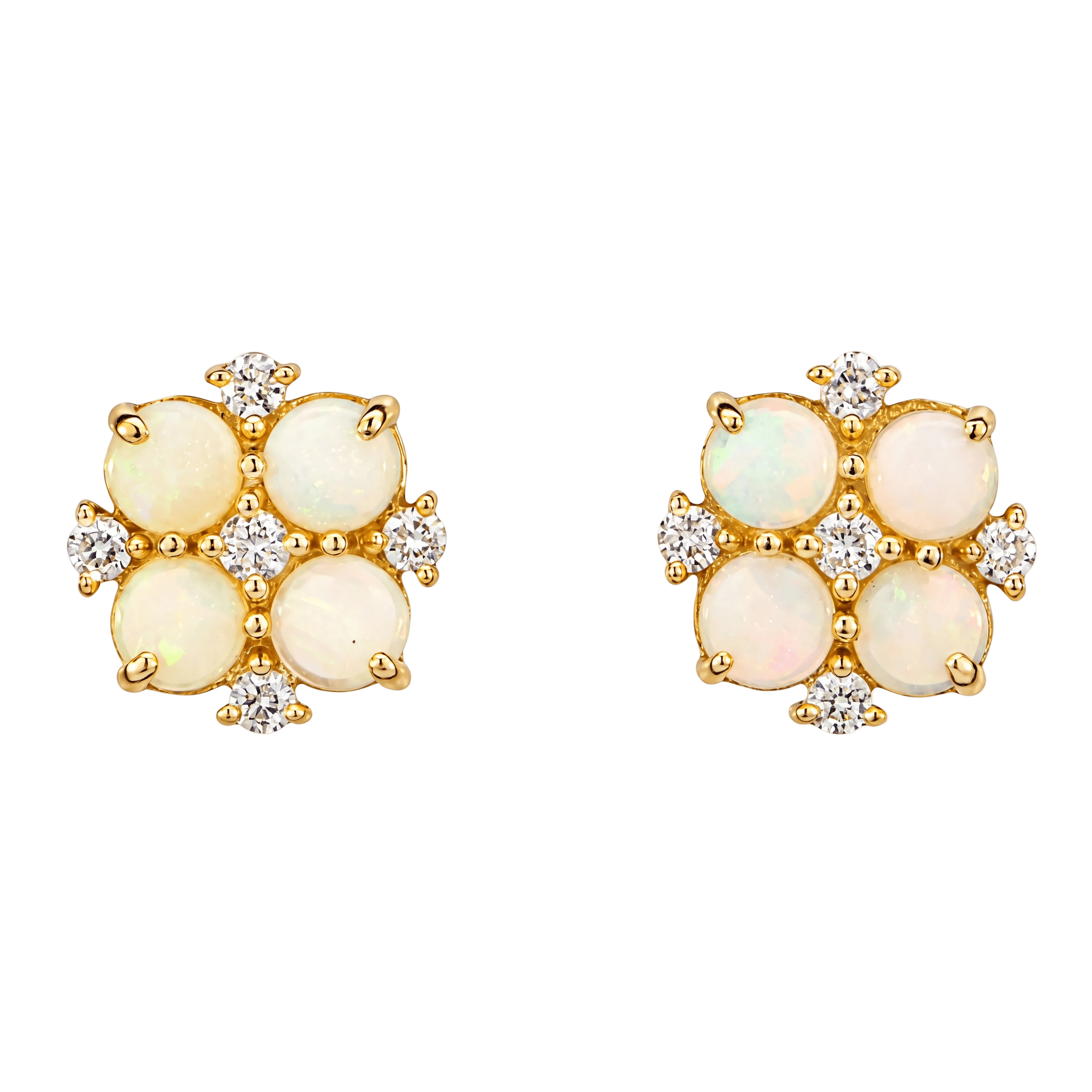 Australian Light Opal Earrings set in 14K Yellow Gold with Diamonds - Multicolour - Australian Opal Cutters and Pearl Divers