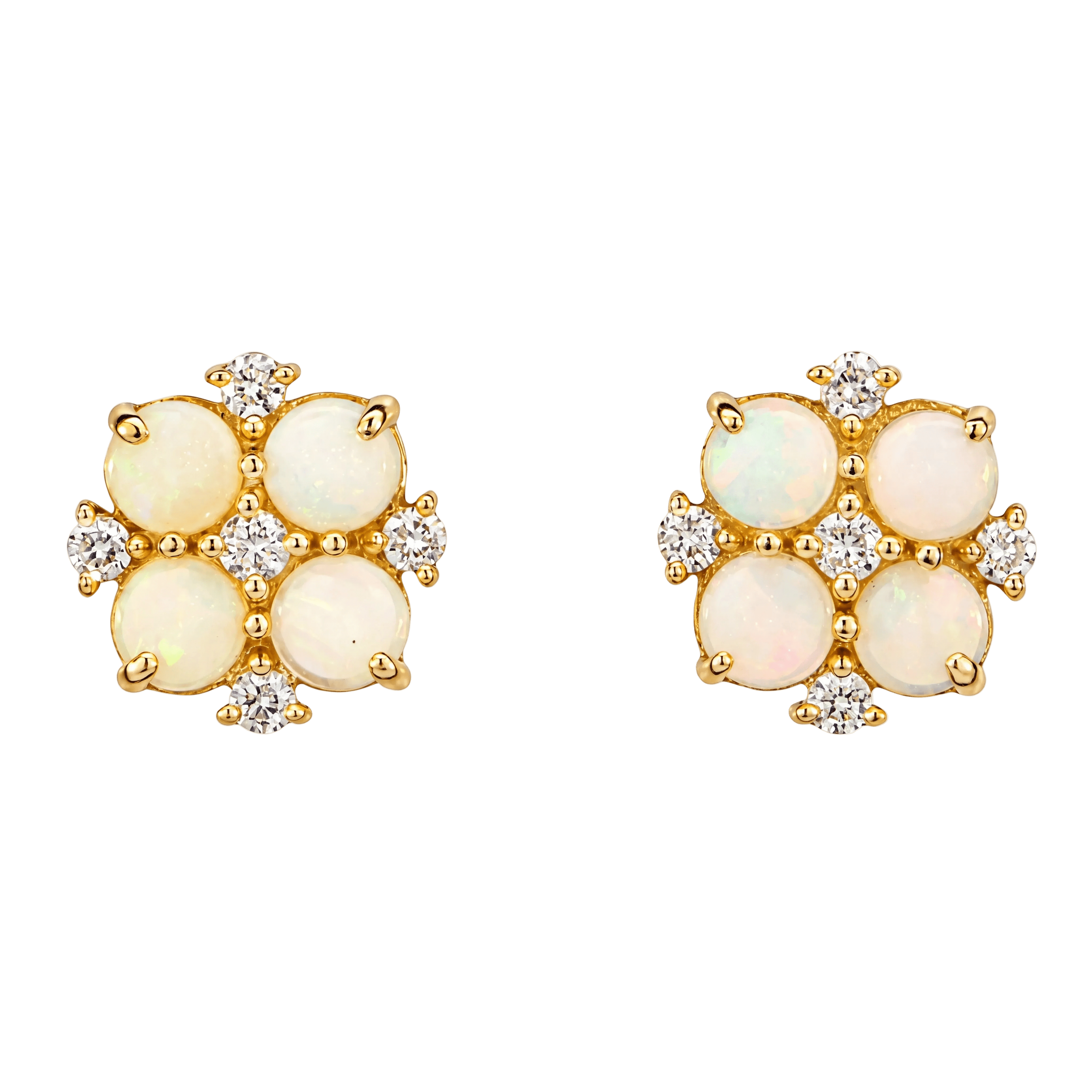 Australian Light Opal Earrings set in 14K Yellow Gold with Diamonds - Multicolour - Australian Opal Cutters and Pearl Divers