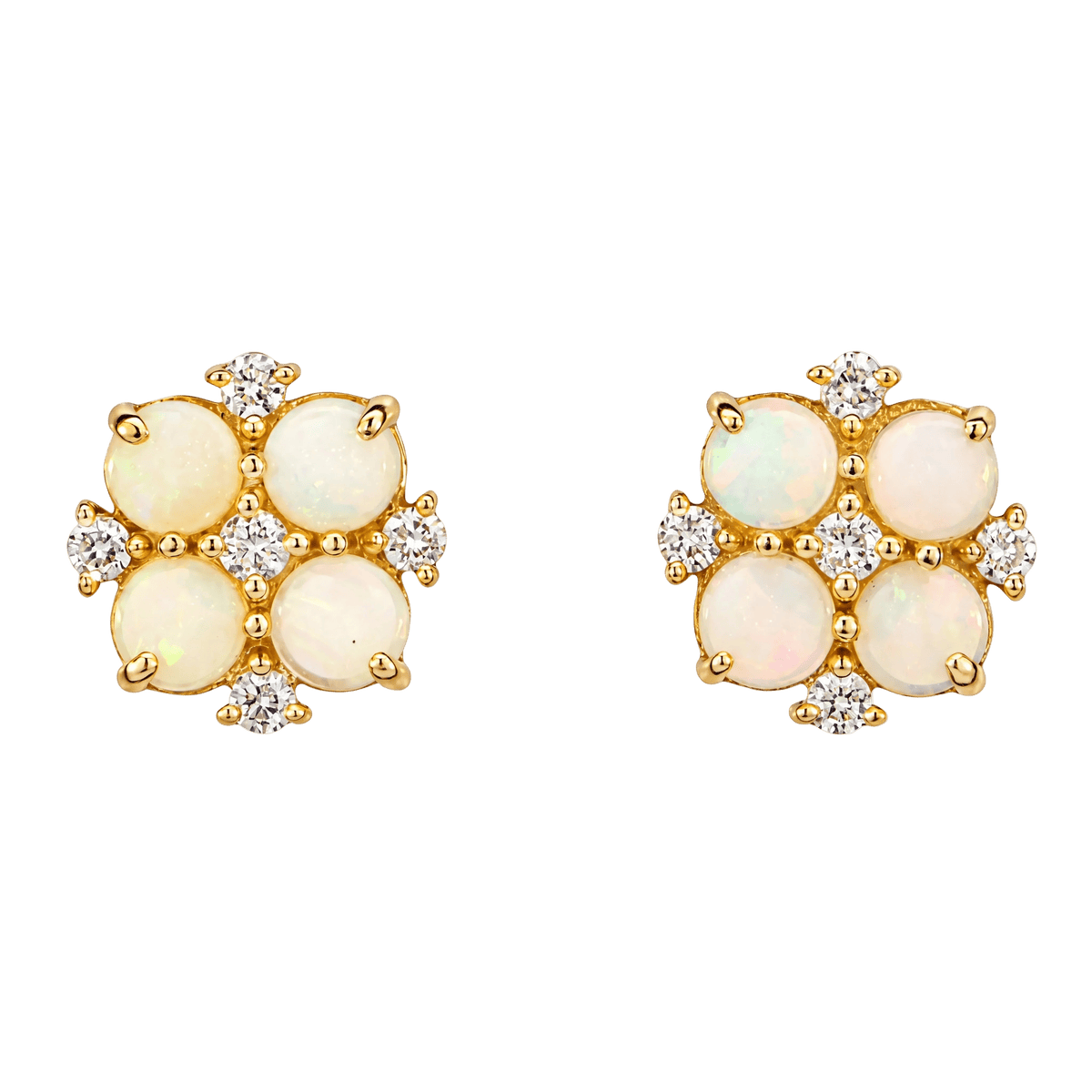 Australian Light Opal Earrings set in 14K Yellow Gold with Diamonds - Multicolour - Australian Opal Cutters and Pearl Divers