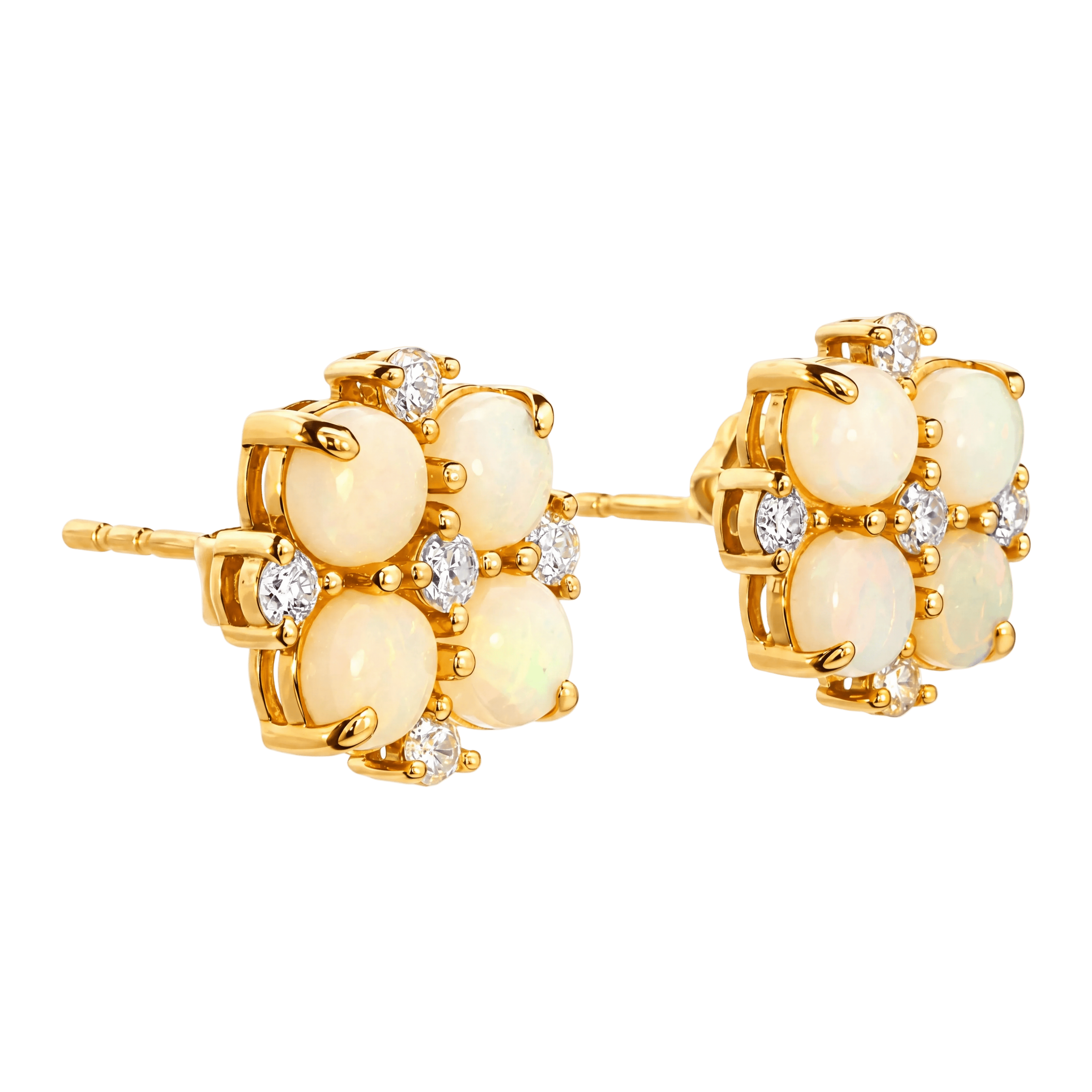 Australian Light Opal Earrings set in 14K Yellow Gold with Diamonds - Multicolour - Australian Opal Cutters and Pearl Divers