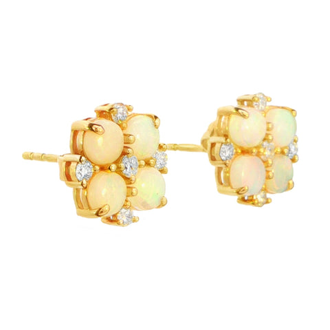 Australian Light Opal Earrings set in 14K Yellow Gold with Diamonds - Multicolour - Australian Opal Cutters and Pearl Divers