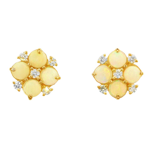 Australian Light Opal Earrings set in 14K Yellow Gold with Diamonds - Multicolour - Australian Opal Cutters and Pearl Divers