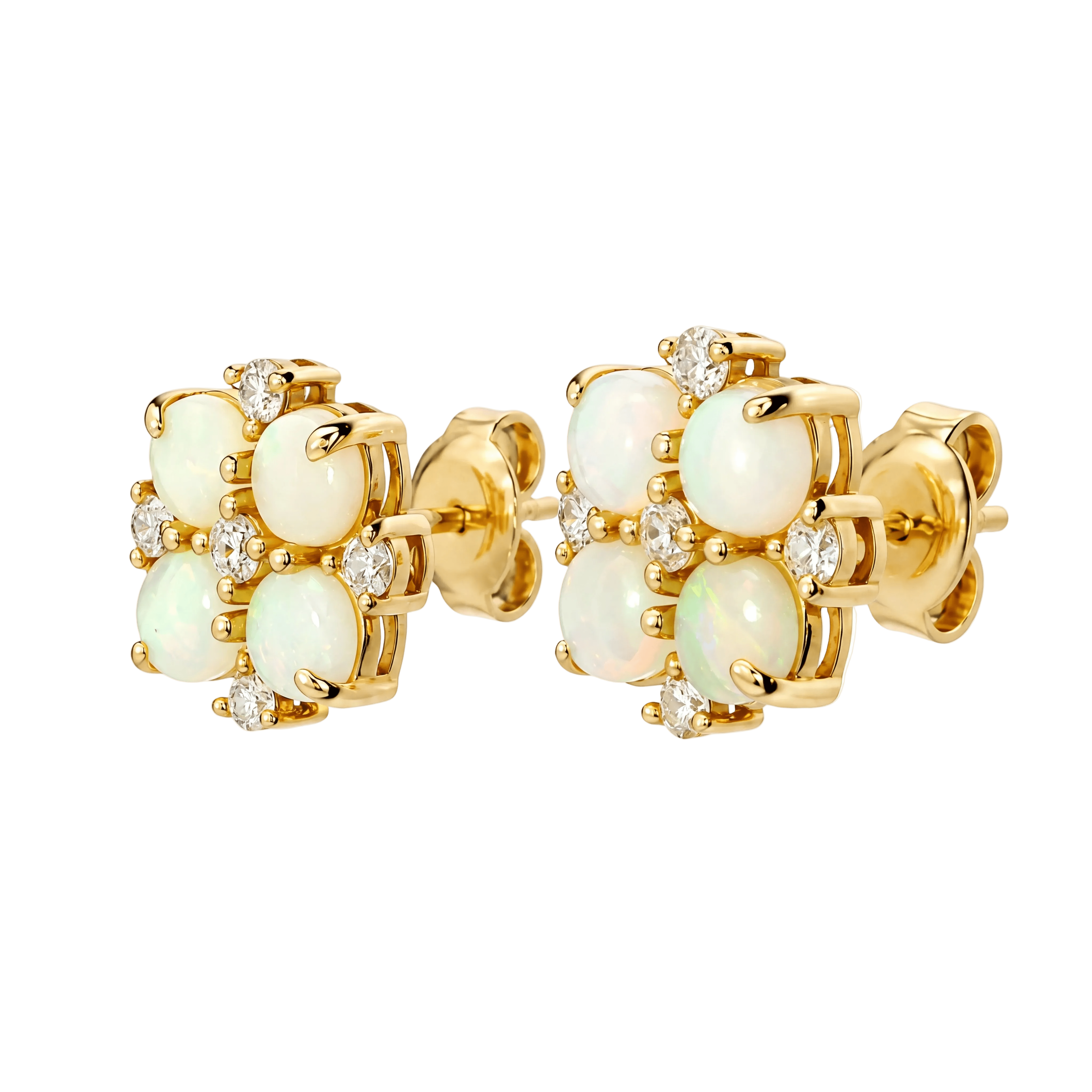 Australian Light Opal Earrings set in 14K Yellow Gold with Diamonds - Multicolour - Australian Opal Cutters and Pearl Divers