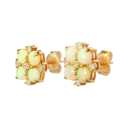 Australian Light Opal Earrings set in 14K Yellow Gold with Diamonds - Multicolour - Australian Opal Cutters and Pearl Divers
