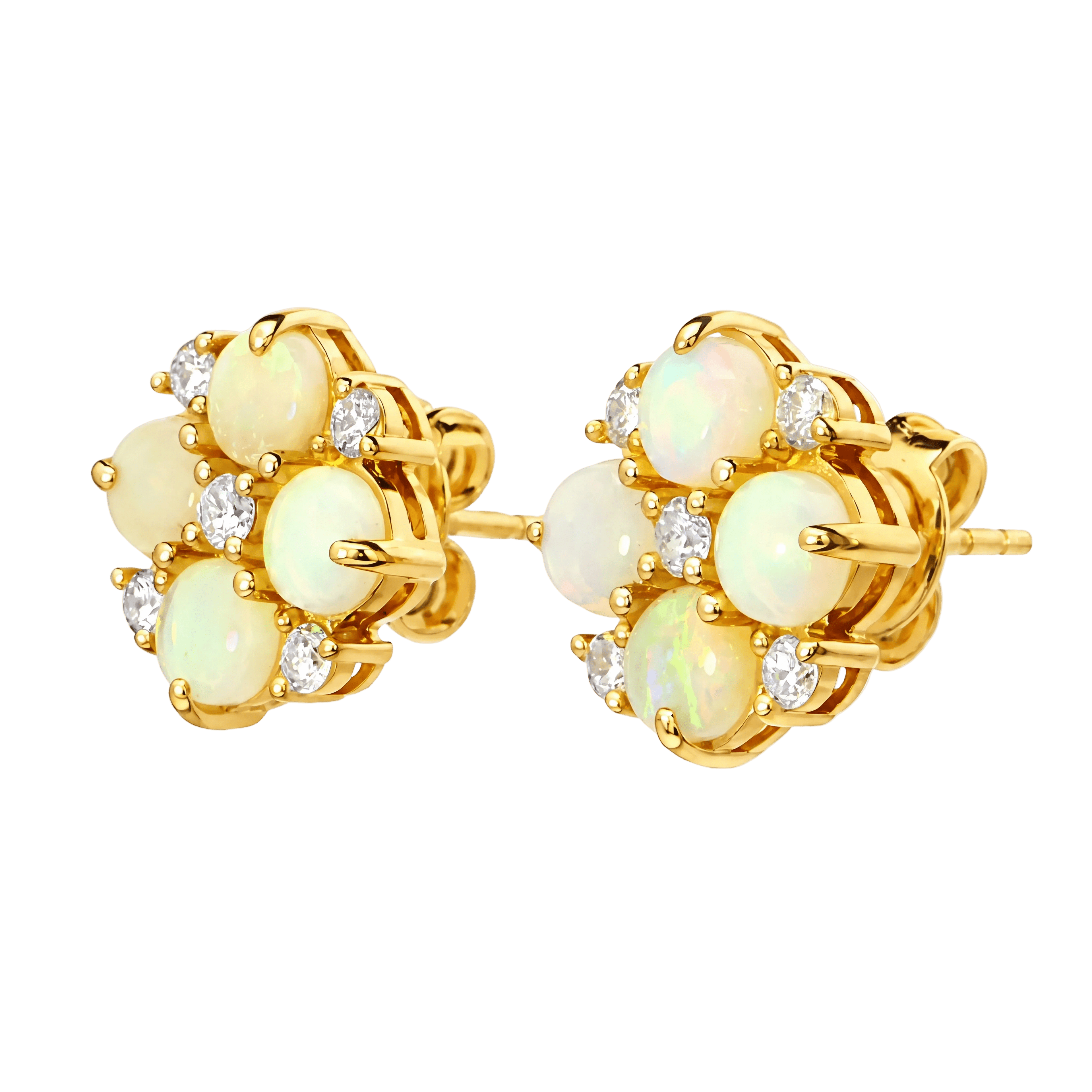 Australian Light Opal Earrings set in 14K Yellow Gold with Diamonds - Multicolour - Australian Opal Cutters and Pearl Divers