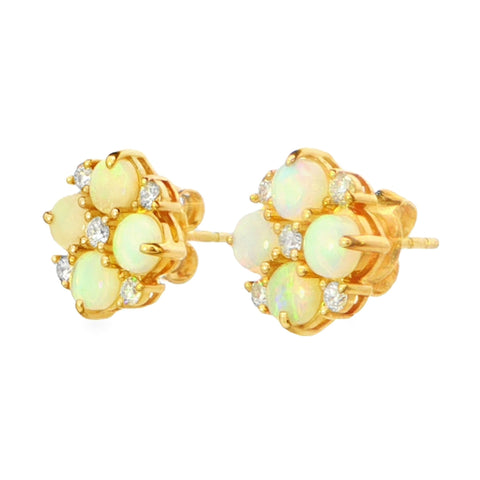 Australian Light Opal Earrings set in 14K Yellow Gold with Diamonds - Multicolour - Australian Opal Cutters and Pearl Divers