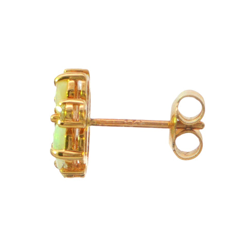 Australian Light Opal Earrings set in 14K Yellow Gold with Diamonds - Multicolour - Australian Opal Cutters and Pearl Divers