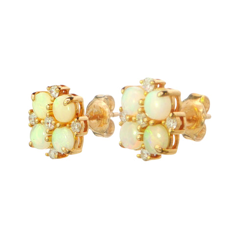 Australian Light Opal Earrings set in 14K Yellow Gold with Diamonds - Multicolour