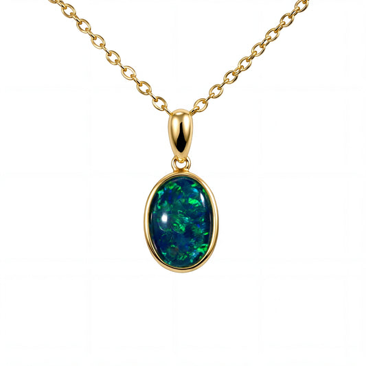 Triplet Opal Pendant in 9K Yellow Gold - Green-Blue