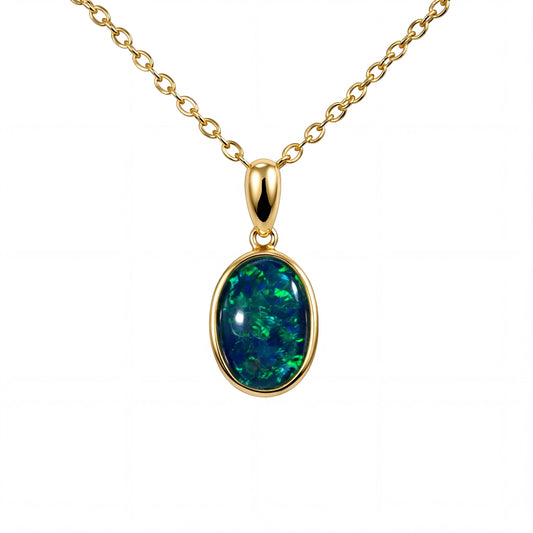 Triplet Opal Pendant in 9K Yellow Gold - Green-Blue - Australian Opal Cutters and Pearl Divers