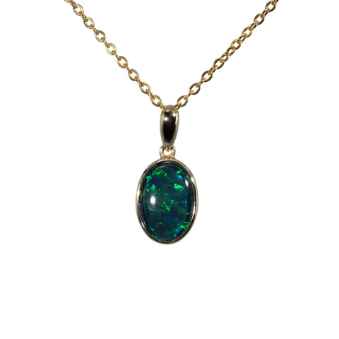 Triplet Opal Pendant in 9K Yellow Gold - Green-Blue