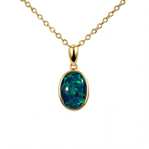 Triplet Opal Pendant in 9K Yellow Gold - Green-Blue - Australian Opal Cutters and Pearl Divers