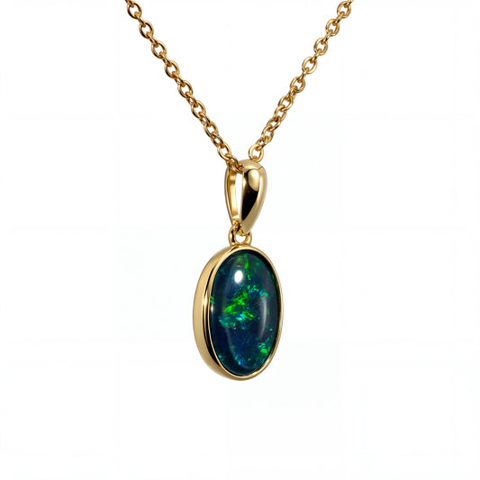 Triplet Opal Pendant in 9K Yellow Gold - Green-Blue