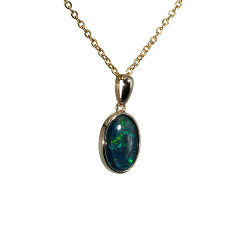 Triplet Opal Pendant in 9K Yellow Gold - Green-Blue