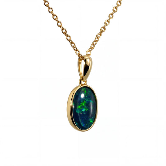 Triplet Opal Pendant in 9K Yellow Gold - Green-Blue - Australian Opal Cutters and Pearl Divers