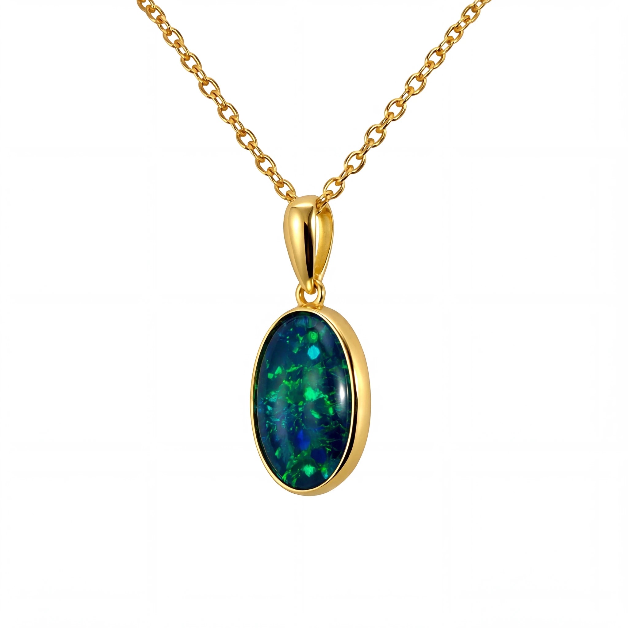 Triplet Opal Pendant in 9K Yellow Gold - Green-Blue - Australian Opal Cutters and Pearl Divers