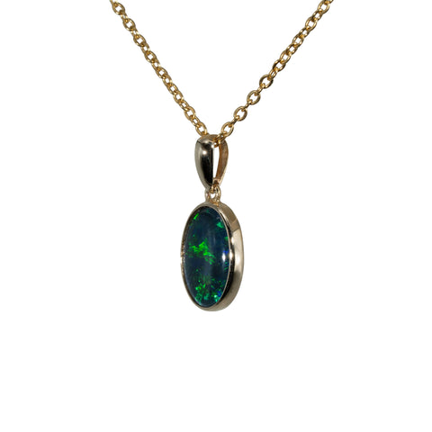 Triplet Opal Pendant in 9K Yellow Gold - Green-Blue