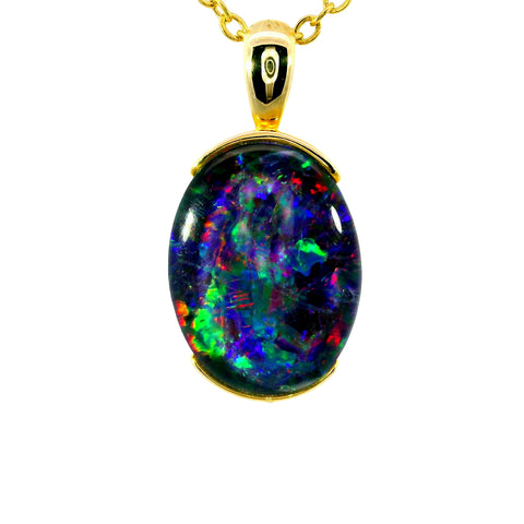 Triplet Opal Pendant in 9K Yellow Gold - Multicolour
