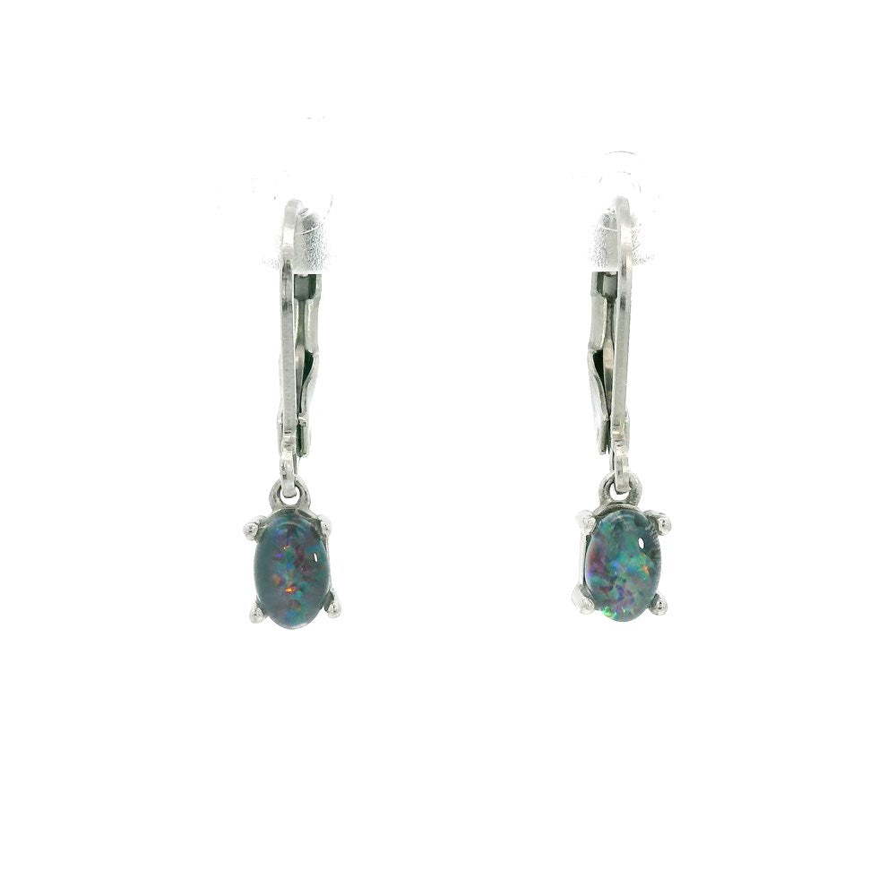 Australian Opal 6 x 4 mm Triplet Earrings  Set in Stainless Steel (MultiColour)