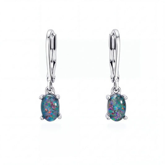 Triplet Opal Earrings in Stainless Steel - Multicolour - Australian Opal Cutters and Pearl Divers