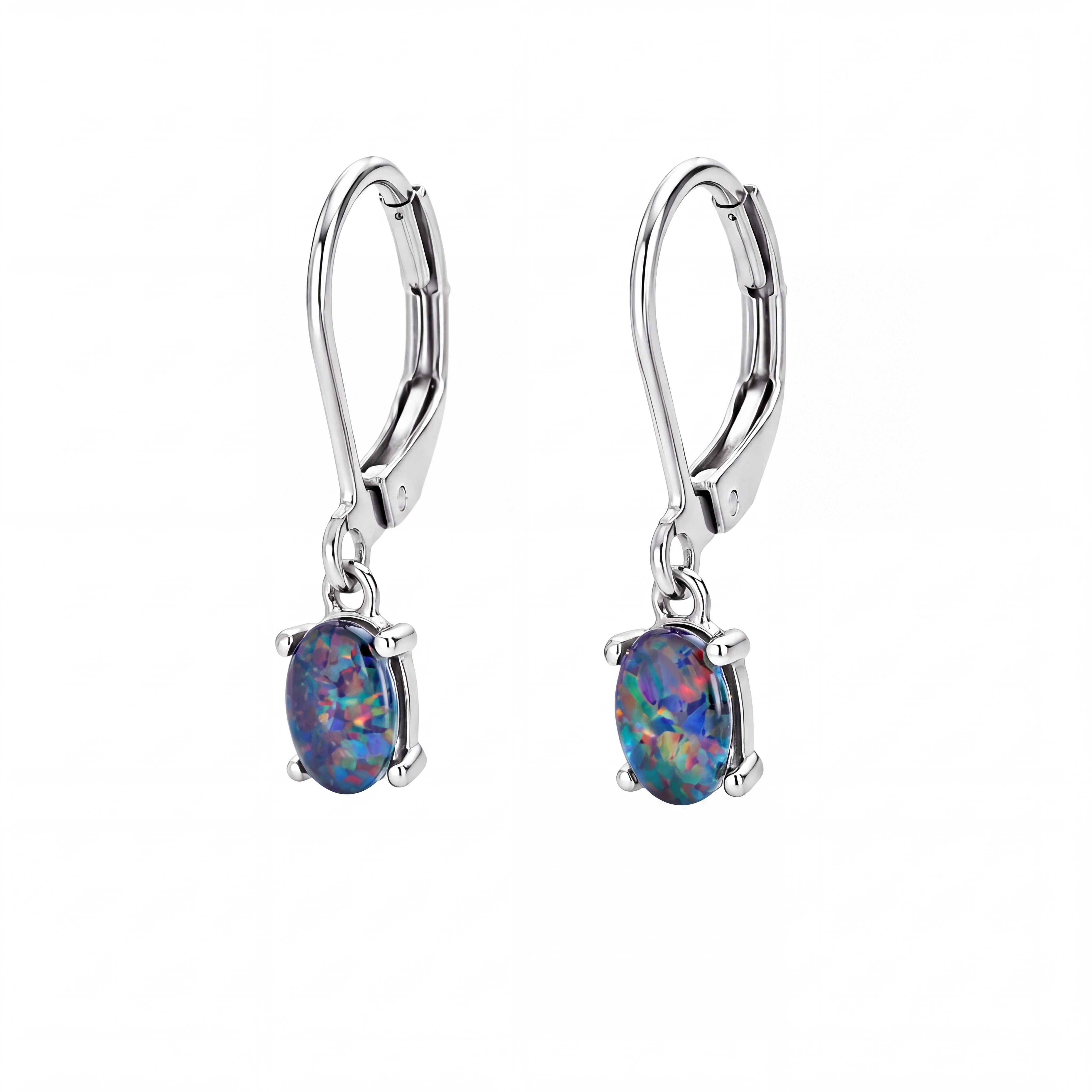 Triplet Opal Earrings in Stainless Steel - Multicolour - Australian Opal Cutters and Pearl Divers