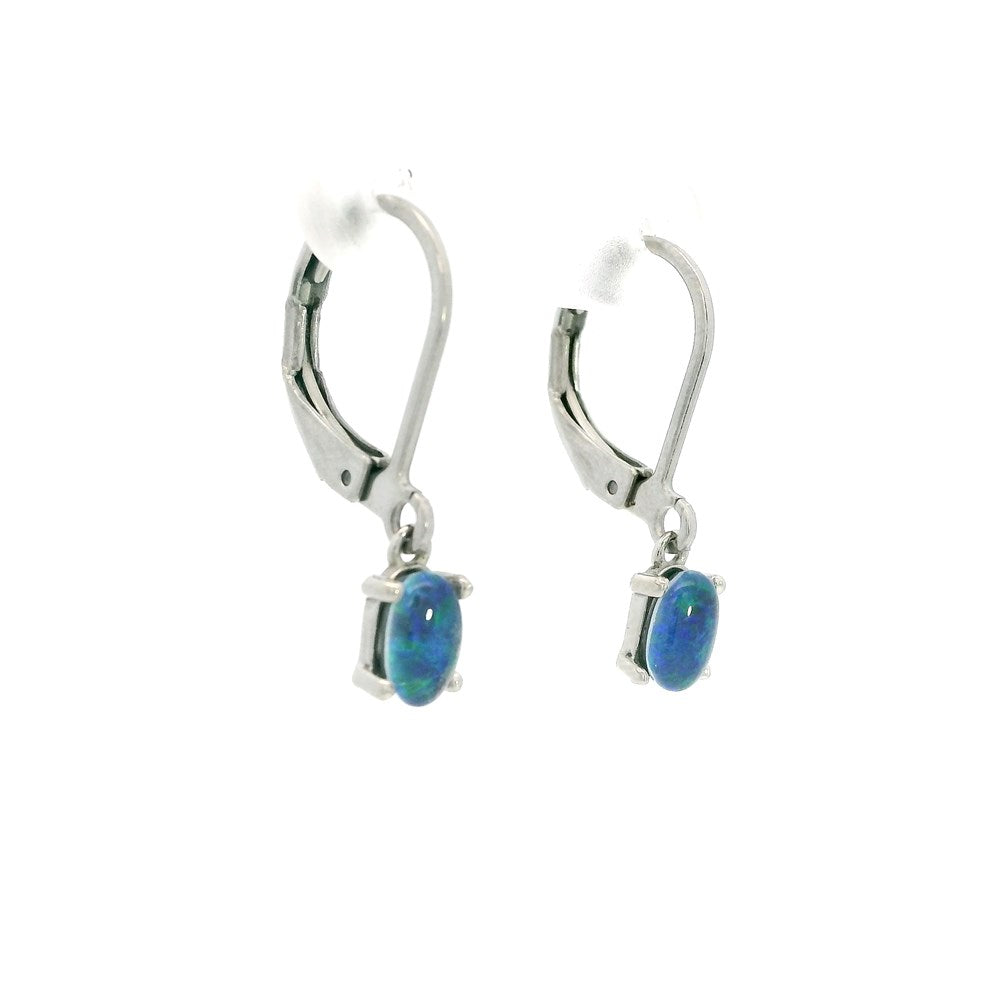 Australian Opal 6 x 4 mm Triplet Earrings  Set in Stainless Steel (Green-Blue)