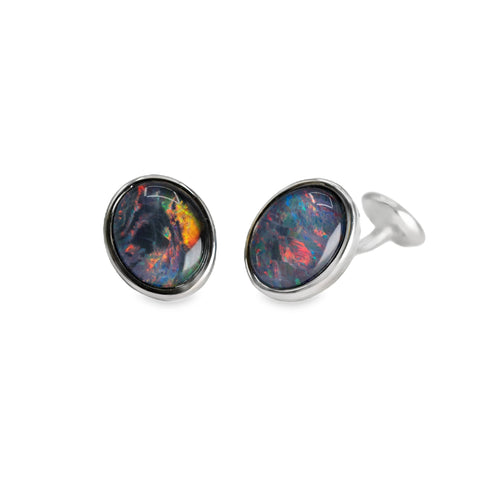 Triplet Opal Cufflinks in Stainless Steel - Multicolour