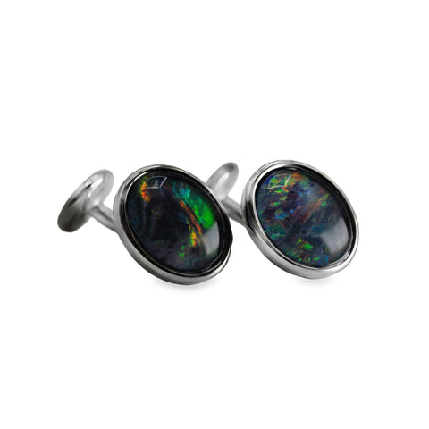 Triplet Opal Cufflinks in Stainless Steel - Multicolour