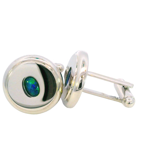Triplet Opal Cufflinks set in Stainless Steel - Blue and Green