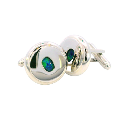 Triplet Opal Cufflinks set in Stainless Steel - Blue and Green
