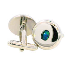 Triplet Opal Cufflinks set in Stainless Steel - Blue and Green