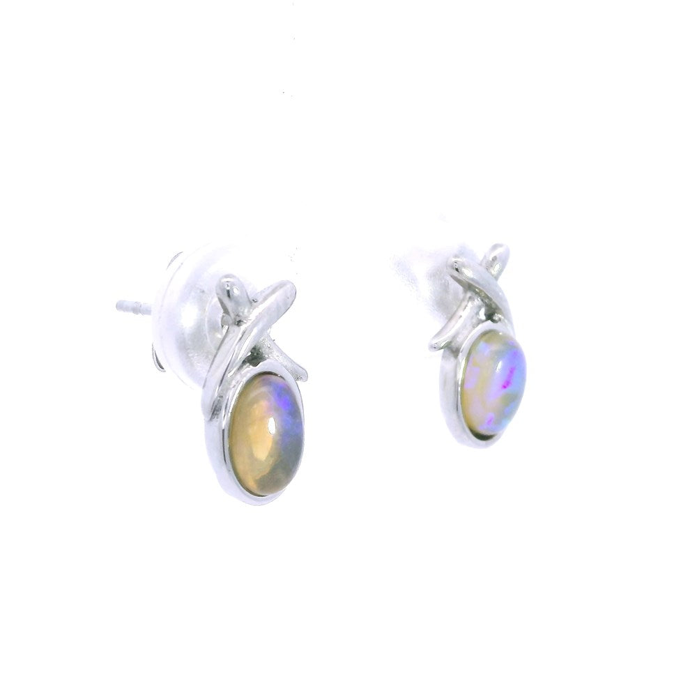 Australian Black Opal Earrings set in Stainless Steel