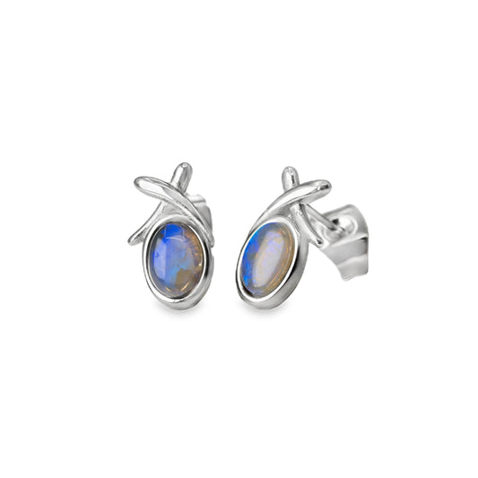 Black Opal Earrings in Stainless Steel - Green-Blue