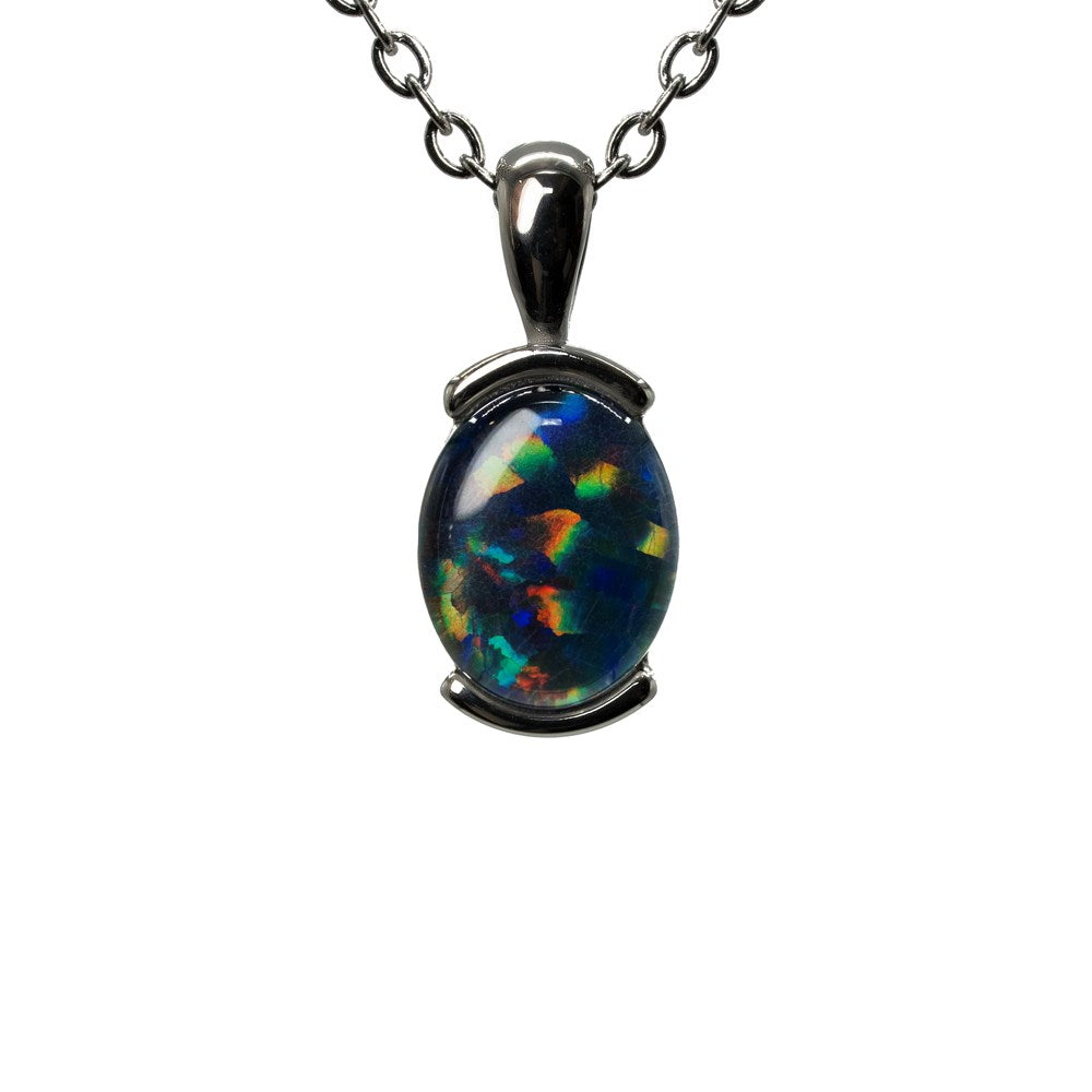 Australian Opal 10 x 8 mm Triplet Pendant Set in Stainless Steel (Multicolour)