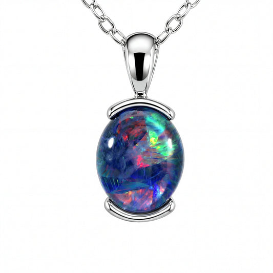 Triplet Opal Pendant in Stainless Steel - Australian Opal Cutters and Pearl Divers