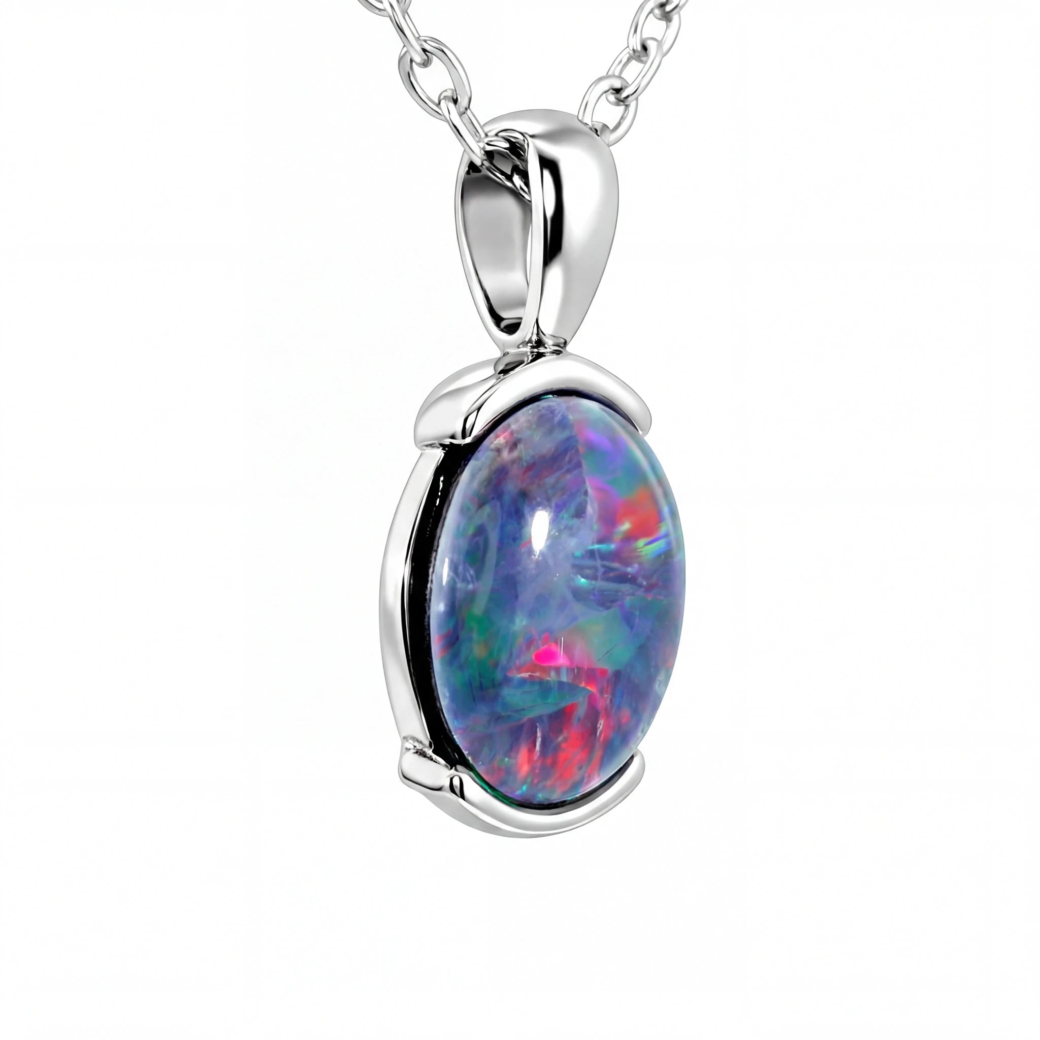 Triplet Opal Pendant in Stainless Steel - Australian Opal Cutters and Pearl Divers