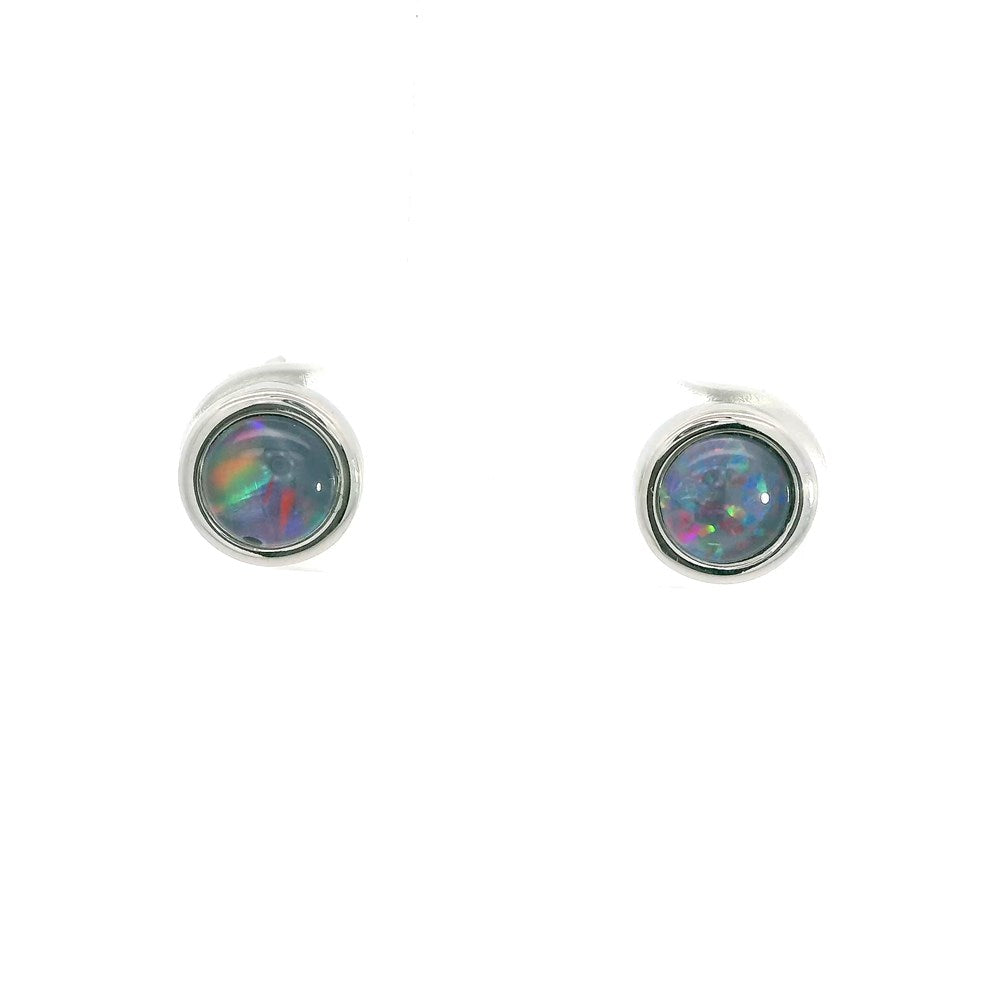 Australian Opal 4 x 4 mm Triplet Earrings Set in Stainless Steel (Multicolour)