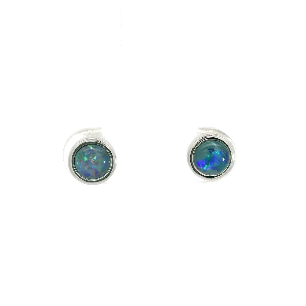 Australian Opal 4 x 4 mm Triplet Earrings Set in Stainless Steel (Green-blue)