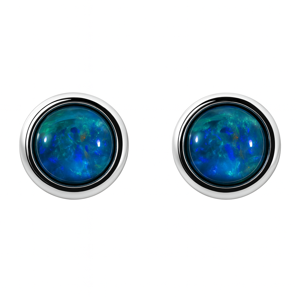 Triplet Opal Earrings in Stainless Steel - Blue-Green BG